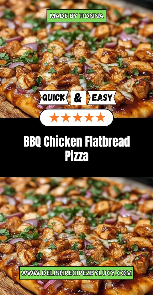 BBQ chicken flatbread pizza topped with cheese and fresh ingredients