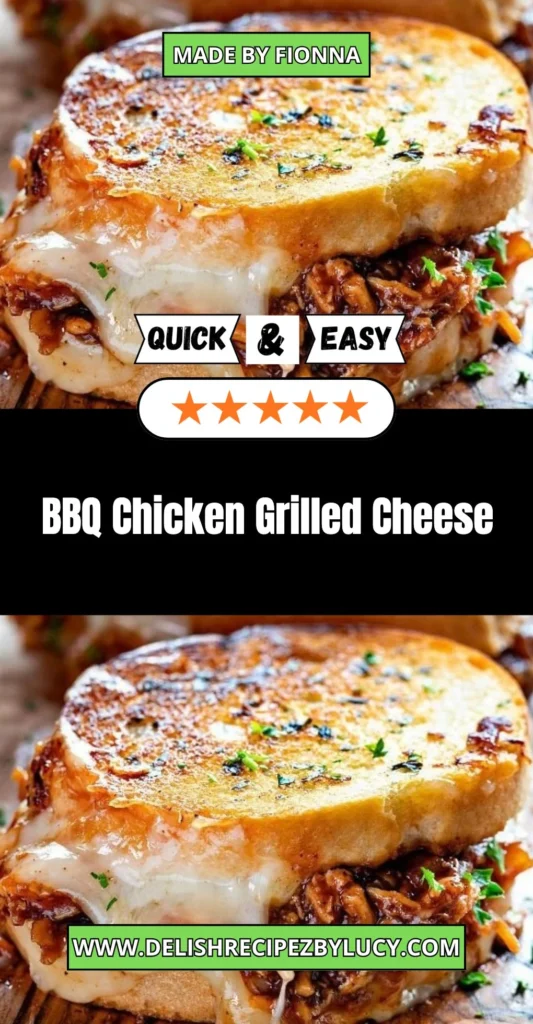 Delicious BBQ Chicken Grilled Cheese sandwich with melted cheese and grilled BBQ chicken.