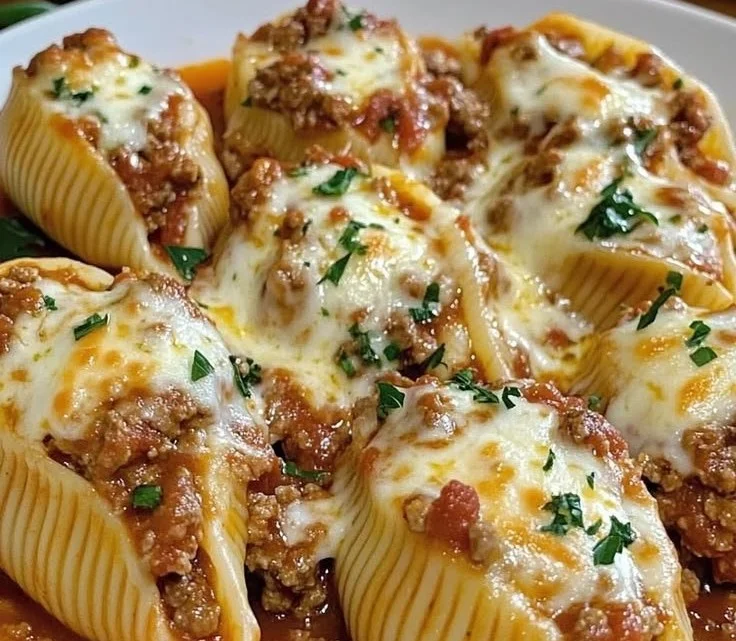 Delicious beef-stuffed shells filled with creamy ricotta cheese