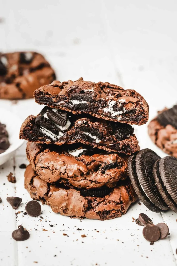 Deliciously rich Oreo brownie cookies topped with Oreo pieces.