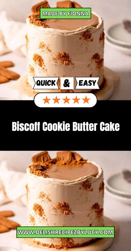 Deliciously decadent Biscoff Cookie Butter Cake topped with cookie crumbles