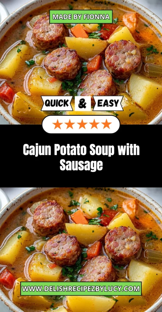 Bowl of Cajun Potato Soup with Sausage, garnished with green onions.