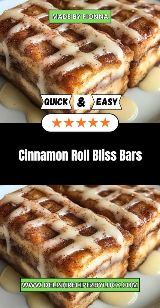 Cinnamon Roll Bliss Bars drizzled with frosting on a rustic wooden table