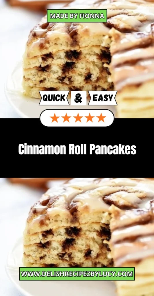 Delicious cinnamon roll pancakes drizzled with icing on a plate