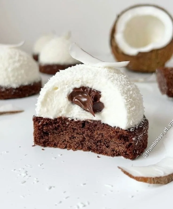 Delicious Coconut Dome topped with rich chocolate spread