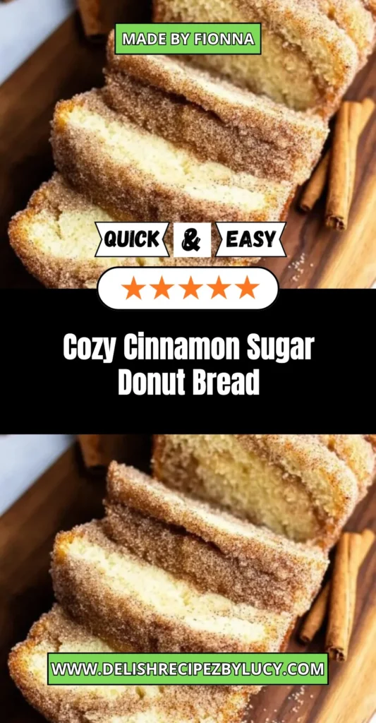 Cozy cinnamon sugar donut bread fresh out of the oven, sprinkled with cinnamon sugar.