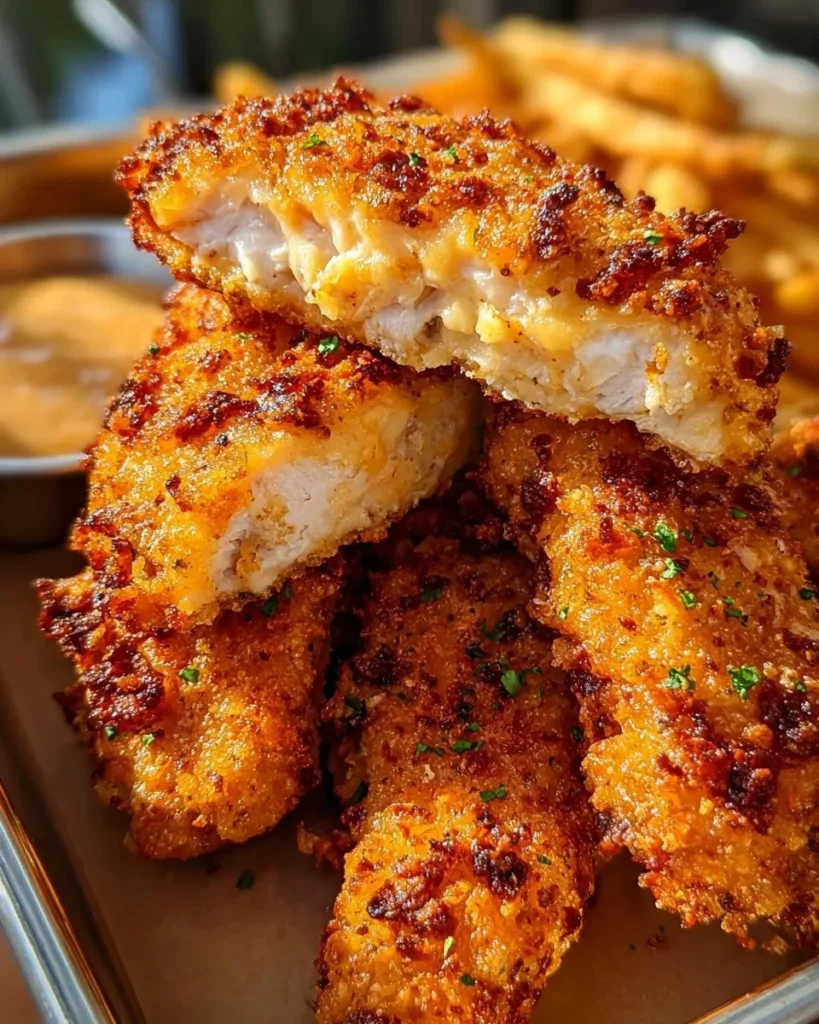 Delicious Crack Chicken Tenders served on a plate with dipping sauce