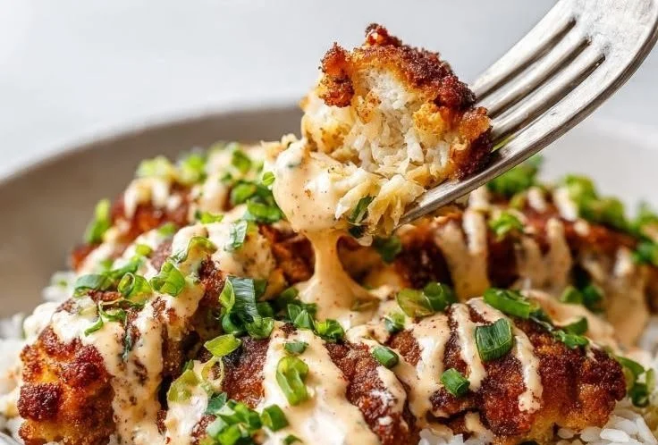 Crispy Cajun Chicken Rice Bowl with vibrant veggies and spices