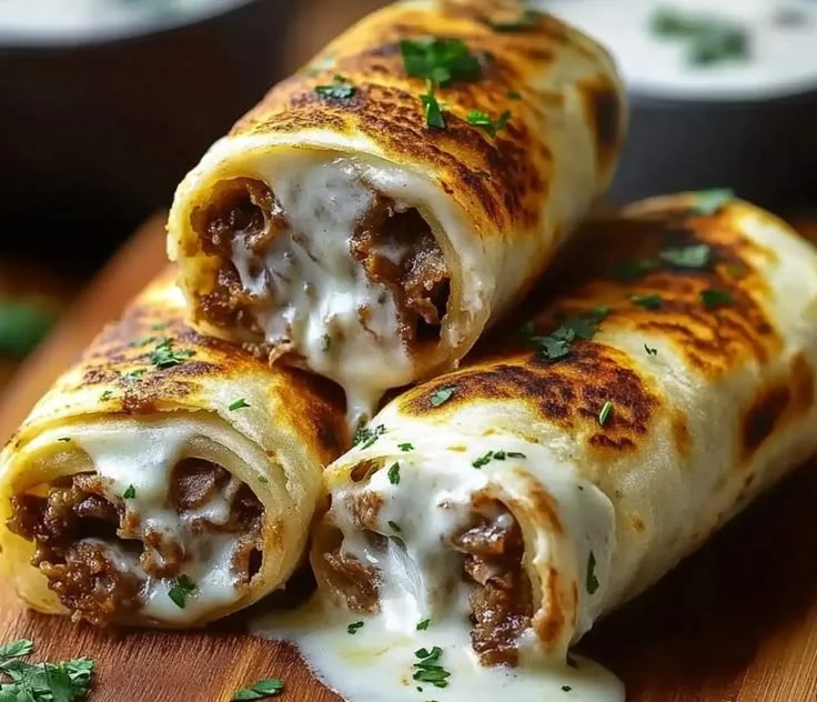 Delicious Crispy French Dip Tortilla Roll Ups ready to serve