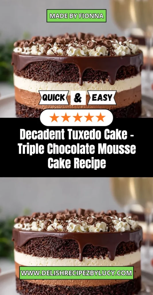 Decadent tuxedo cake with layers of chocolate and vanilla frosting