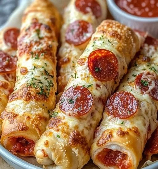 Delicious pepperoni pizza roll breadsticks served on a plate