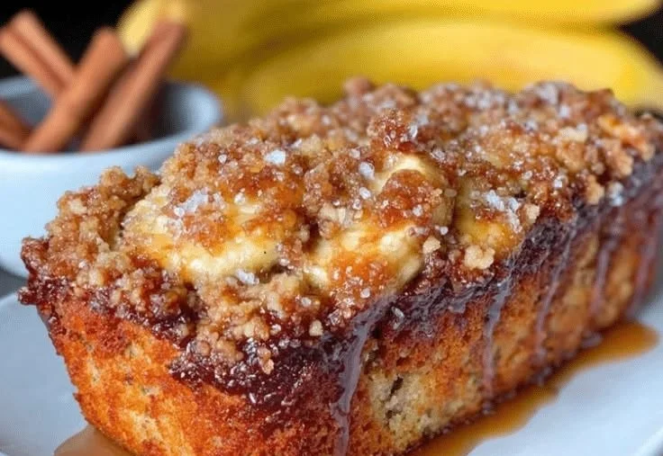 Delicious one-bowl banana bread with a crunchy streusel topping