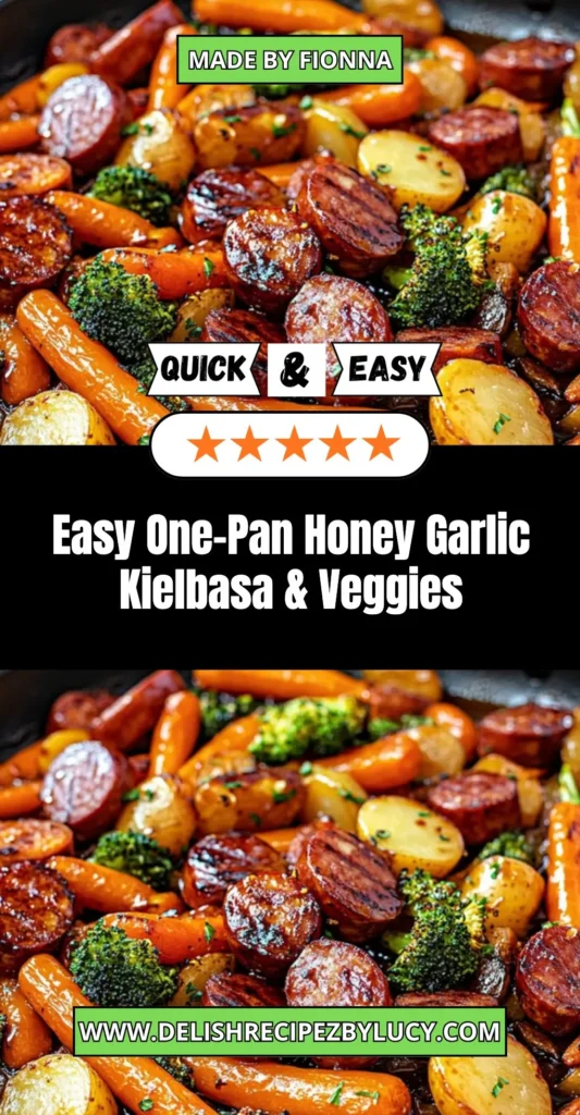 One-pan honey garlic kielbasa with colorful vegetables on a plate