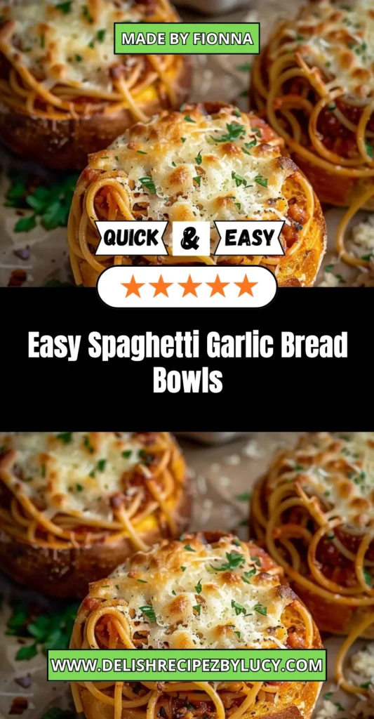 Easy spaghetti garlic bread bowls recipe with garlic and herbs.
