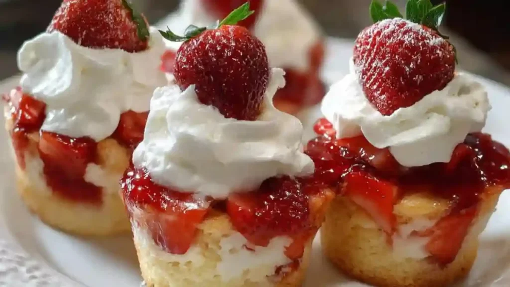 Delicious easy strawberry shortcake cups with fresh strawberries and whipped cream