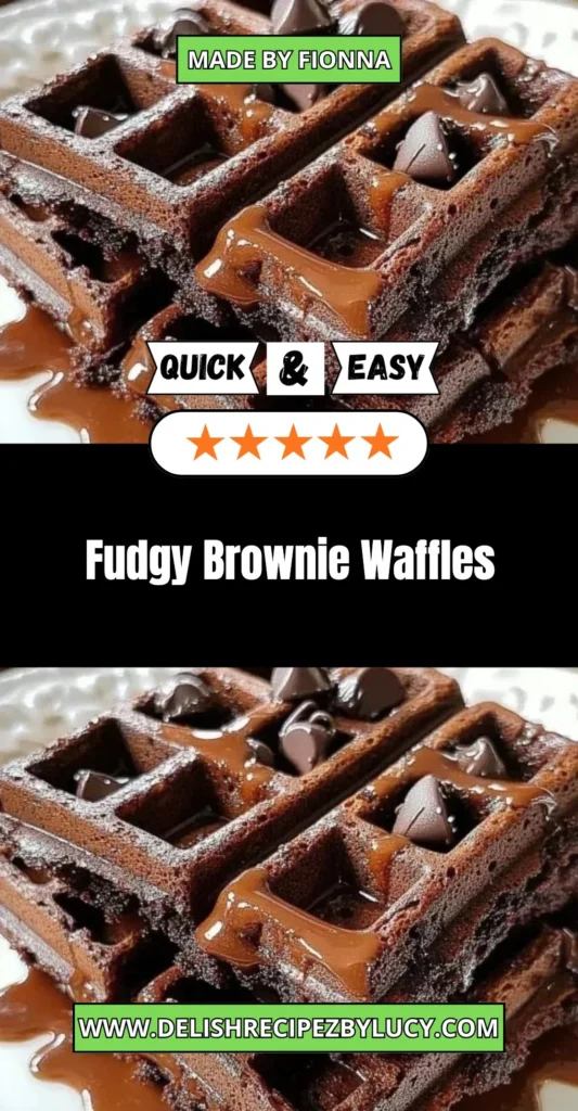 Delicious fudgy brownie waffles topped with chocolate syrup and whipped cream