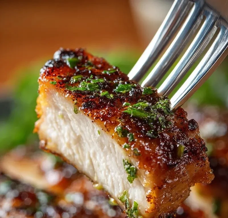 Delicious Garlic Brown Sugar Chicken plated with herbs