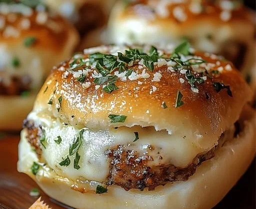 Delicious Garlic Parmesan Cheeseburger Bombs with melted cheese and juicy beef