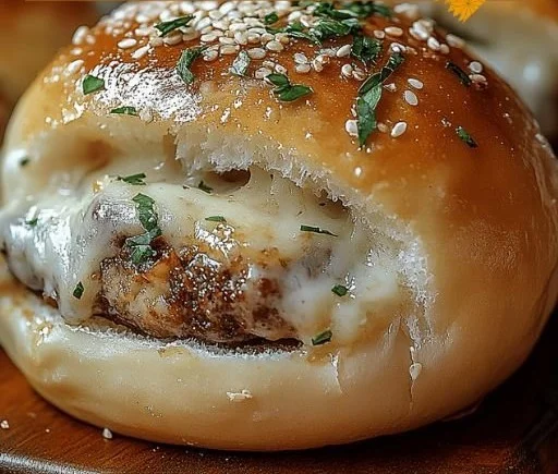 Garlic Parmesan Cheeseburger Bombs garnished with fresh parsley on a plate