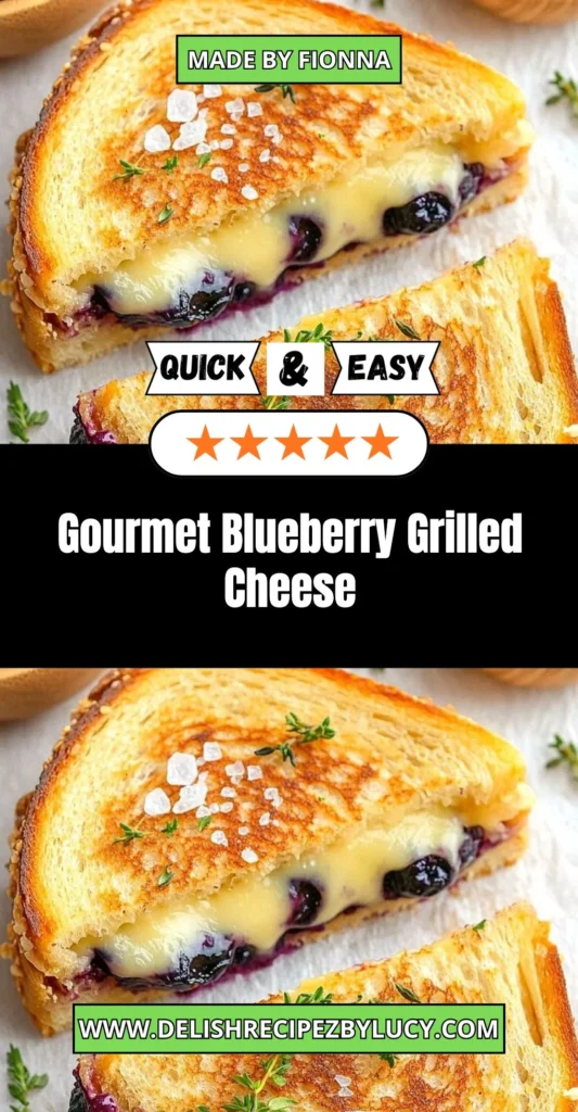 Gourmet blueberry grilled cheese sandwich with melted cheese and fresh blueberries