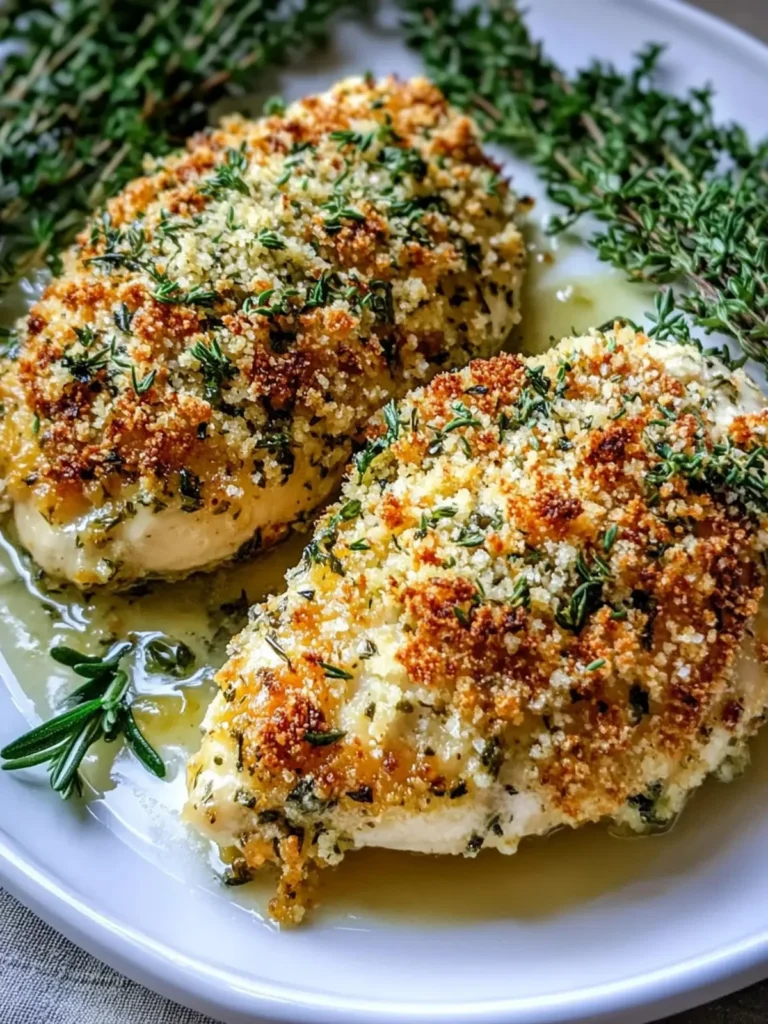 Herb-Crusted Boursin Chicken garnished and ready to serve.