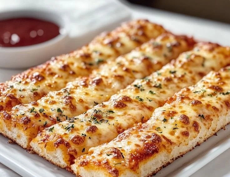 Homemade Pizza Hut cheese sticks served with marinara sauce