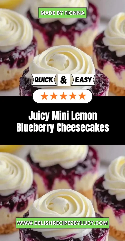 Juicy mini lemon blueberry cheesecakes topped with fresh blueberries.