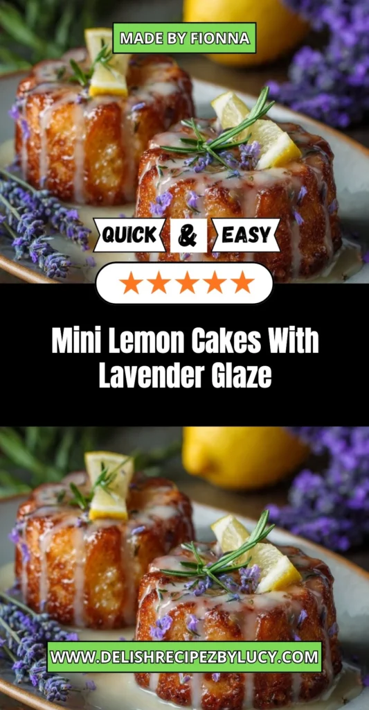 Mini lemon cakes with lavender glaze on a decorative plate