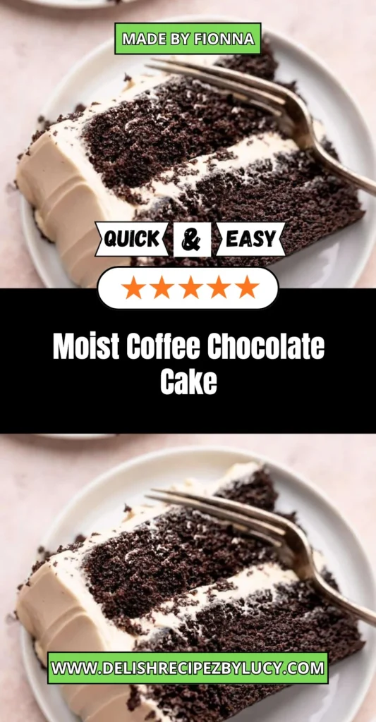 A slice of moist coffee chocolate cake topped with chocolate frosting