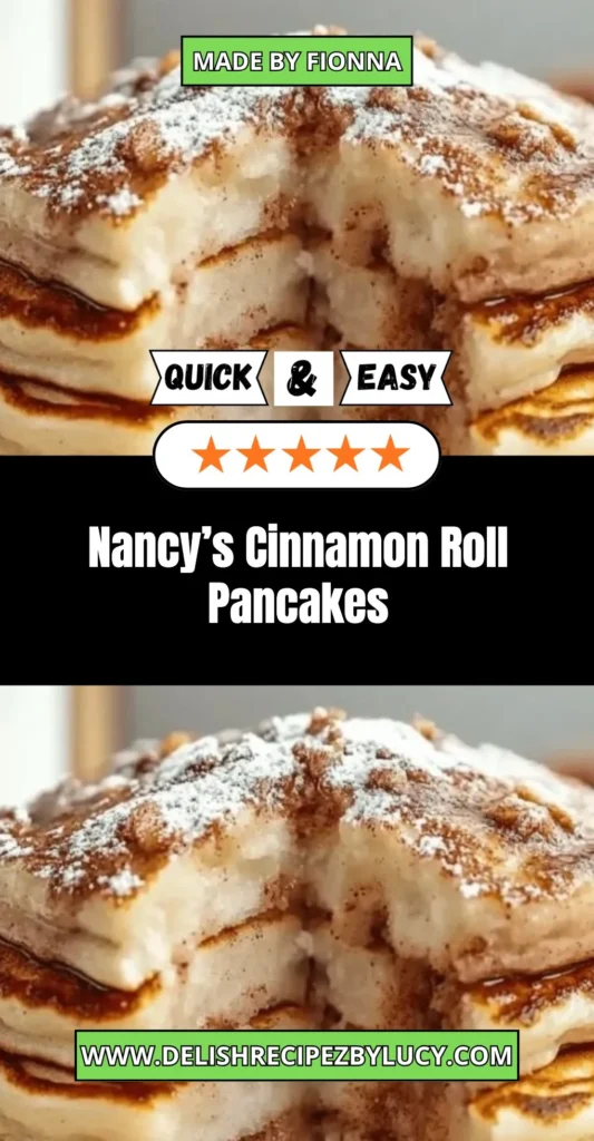 Delicious Nancy's cinnamon roll pancakes topped with icing ready to serve
