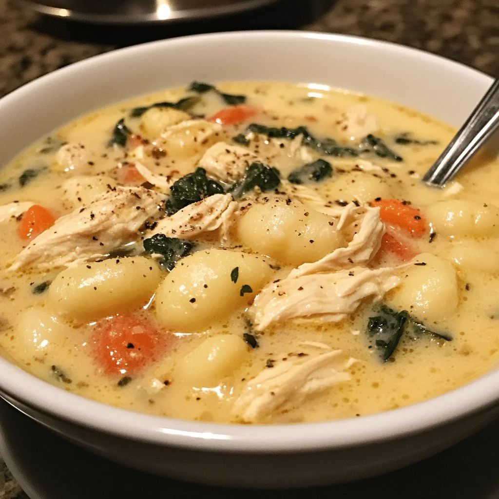 Delicious Chicken Gnocchi Soup inspired by Olive Garden's recipe.