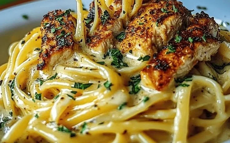 Delicious Cajun Chicken Linguine with mozzarella cheese on a plate