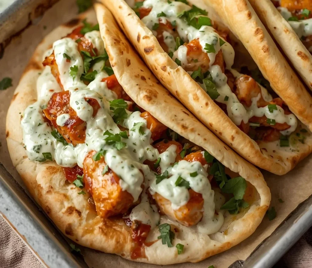 Sheet Pan Chicken Pitas with Herby Ranch on a serving platter