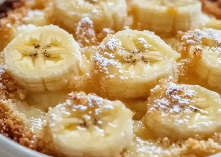 Delicious Southern Banana Cobbler served warm with a scoop of ice cream