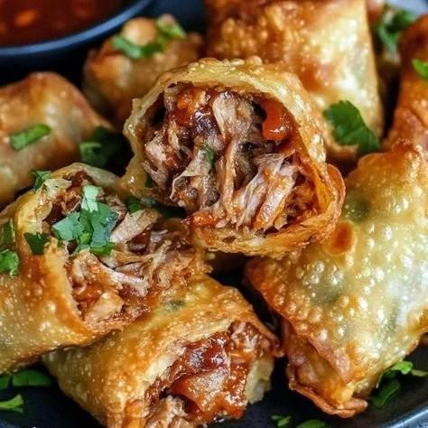 Southern-Style BBQ egg rolls served with dipping sauce