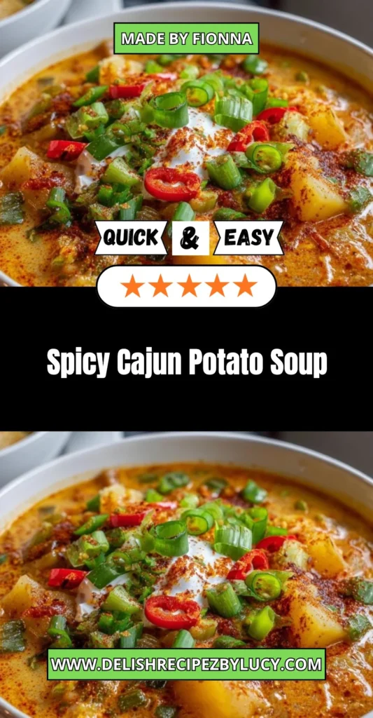 Bowl of spicy Cajun potato soup garnished with green onions and spices.