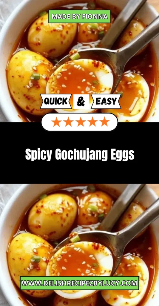 Spicy Gochujang Eggs garnished with green onions and sesame seeds