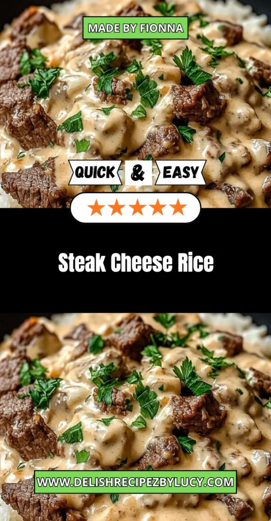 Plate of Steak Cheese Rice with melted cheese and tender steak over fluffy rice