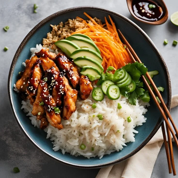 Delicious sticky chicken rice bowl with tender chicken and flavorful rice