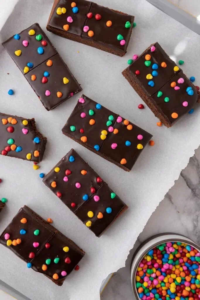 Delicious homemade cosmic brownies topped with colorful sprinkles