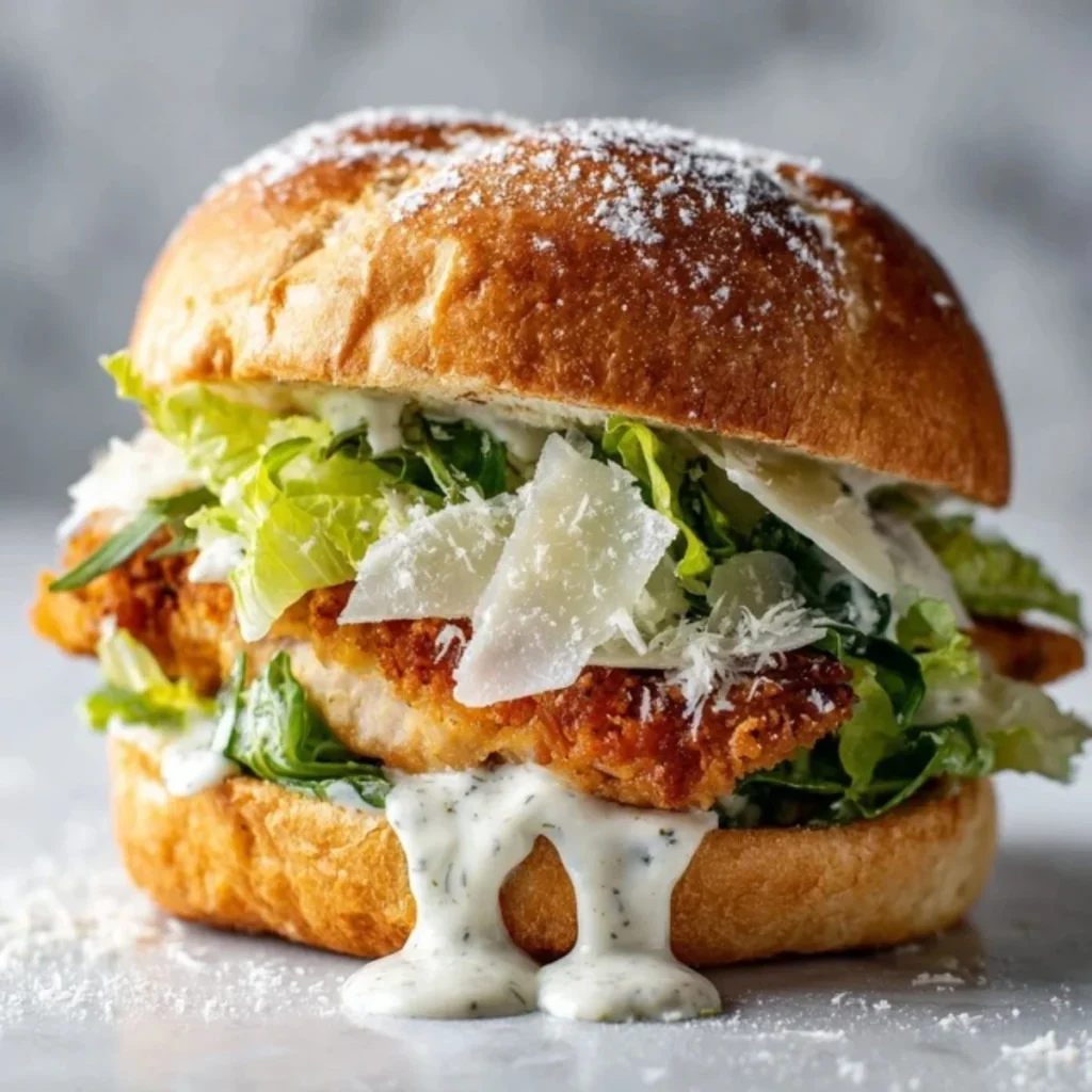 Ultimate Crispy Chicken Caesar Sandwich with crunchy chicken and fresh romaine
