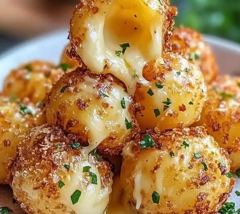 Delicious crispy potato cheese bombs served on a plate
