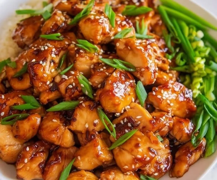 Delicious Air Fryer Chicken Teriyaki served with rice and vegetables