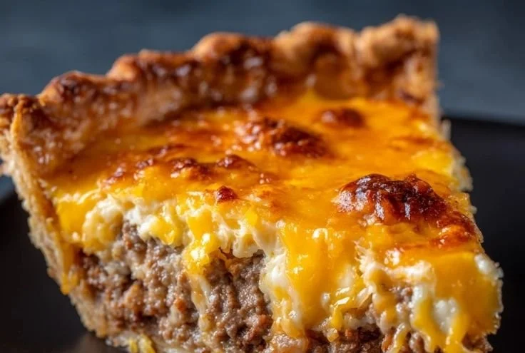 Delicious Bacon Cheeseburger Pie served on a plate