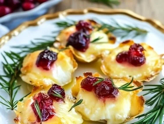 Baked cranberry brie bites served on a plate, perfect for appetizers