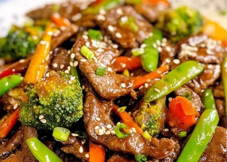 Delicious beef stir fry with colorful vegetables