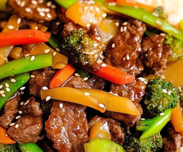 Delicious beef stir fry with colorful vegetables and savory sauce