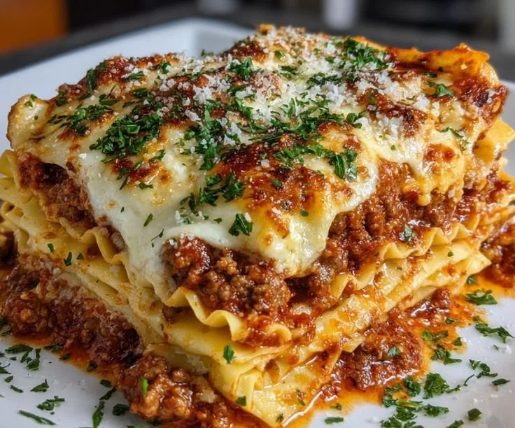 Delicious classic lasagna with layers of cheese and creamy sauce