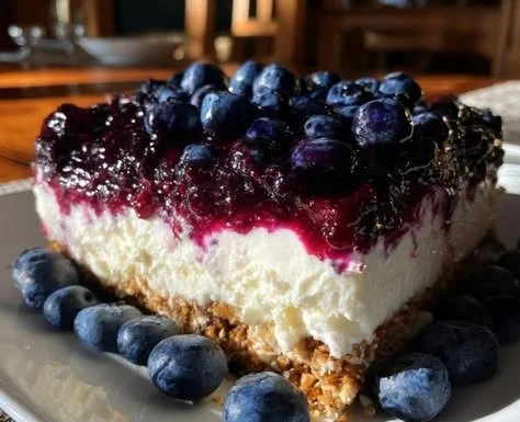 Delicious Blueberry Pretzel Salad served in a vibrant dish