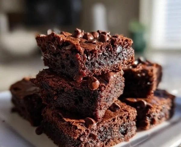 Delicious homemade brownie bread slice on a wooden table